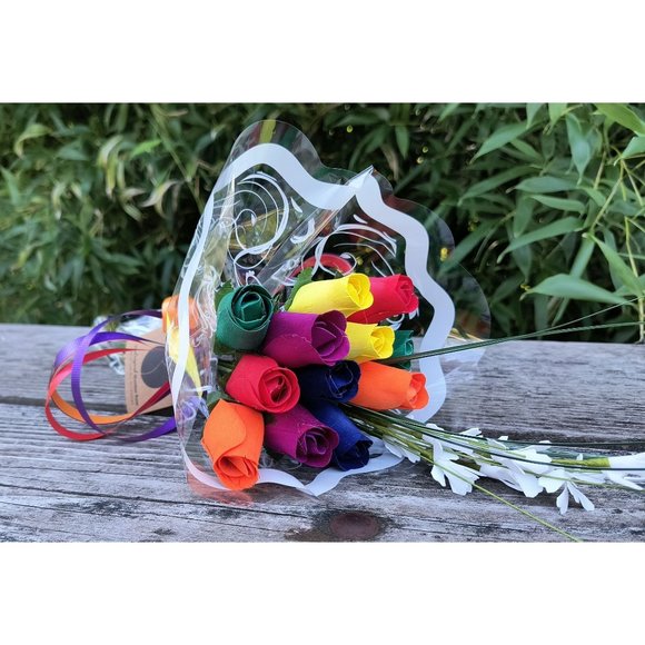2 Doz Autism Aware Rainbow Wooden Roses Flower Bouquet. The Original Wooden Rose - Picture 5 of 8
